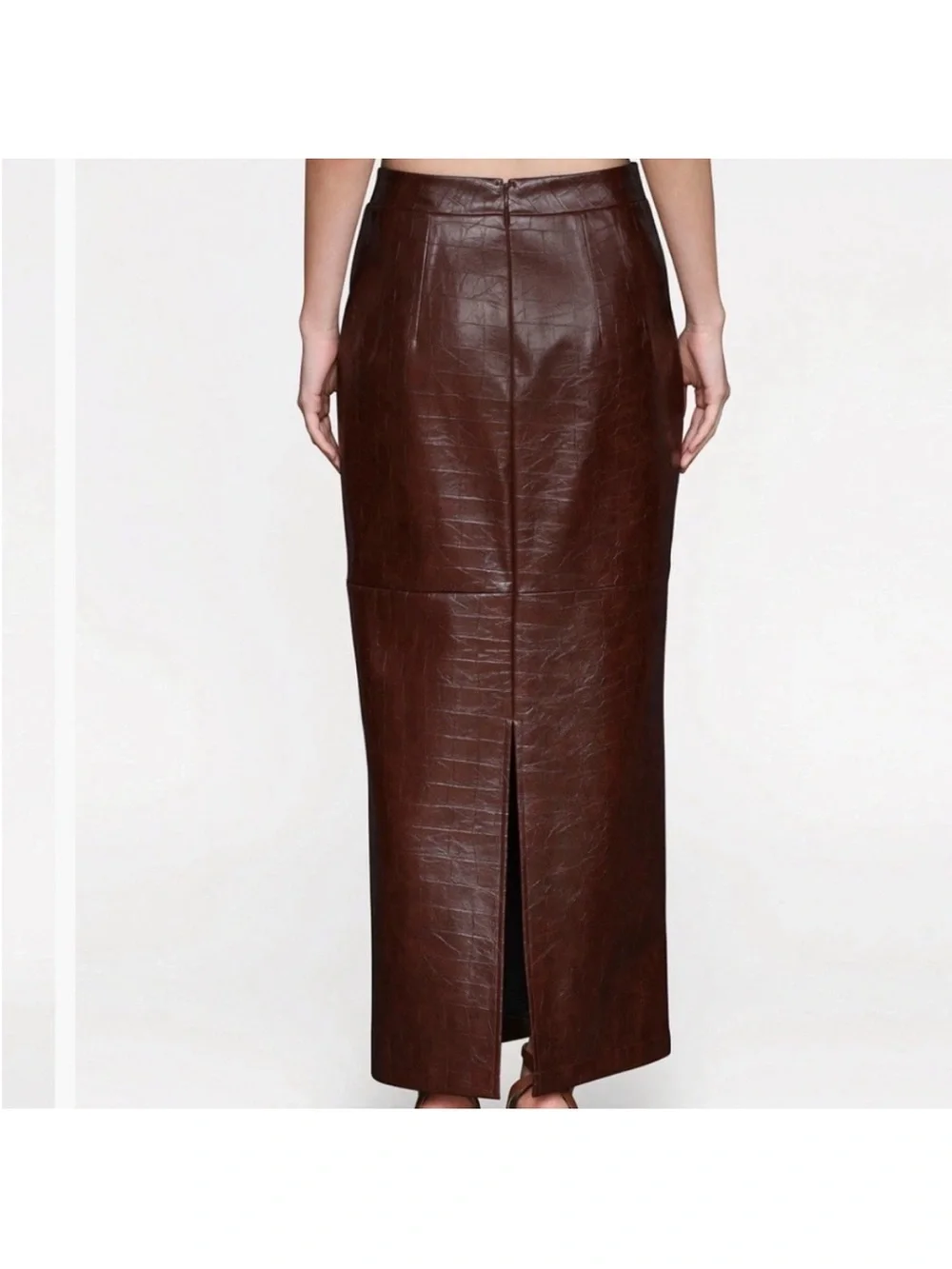 Avec Les Filles Brown Chocolate Faux Leather Buckle Detail Maxi Skirt / Vest Set